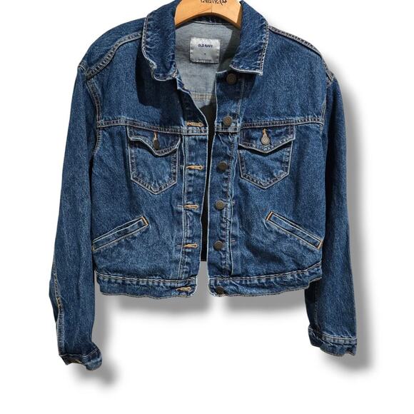 Old Navy Women's blue wash button-down cropped denim jacket - small - Picture 1 of 7
